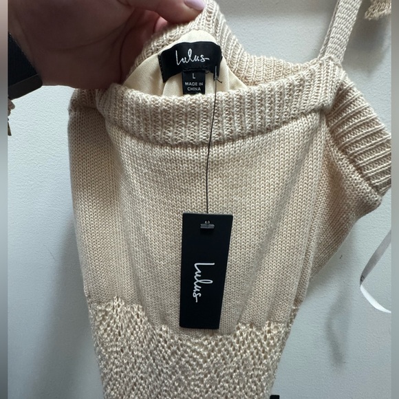 Sunny Choice Beige Tie-Strap Sweater Knit Midi Dress - Picture 3 of 6